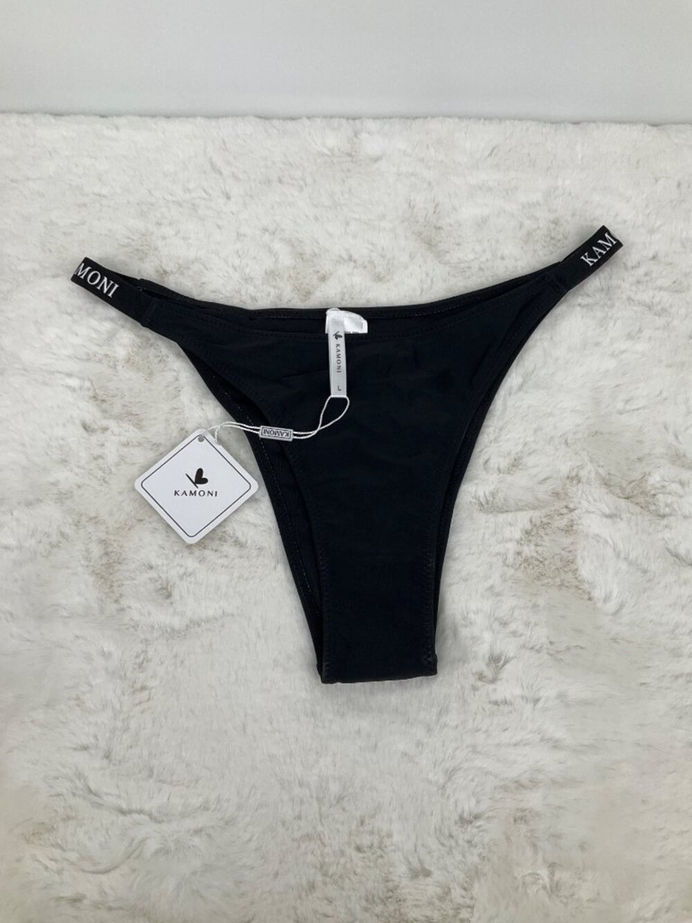 Kamoni size Large Brazilian Cut Bikini Bottom Black & White NEW